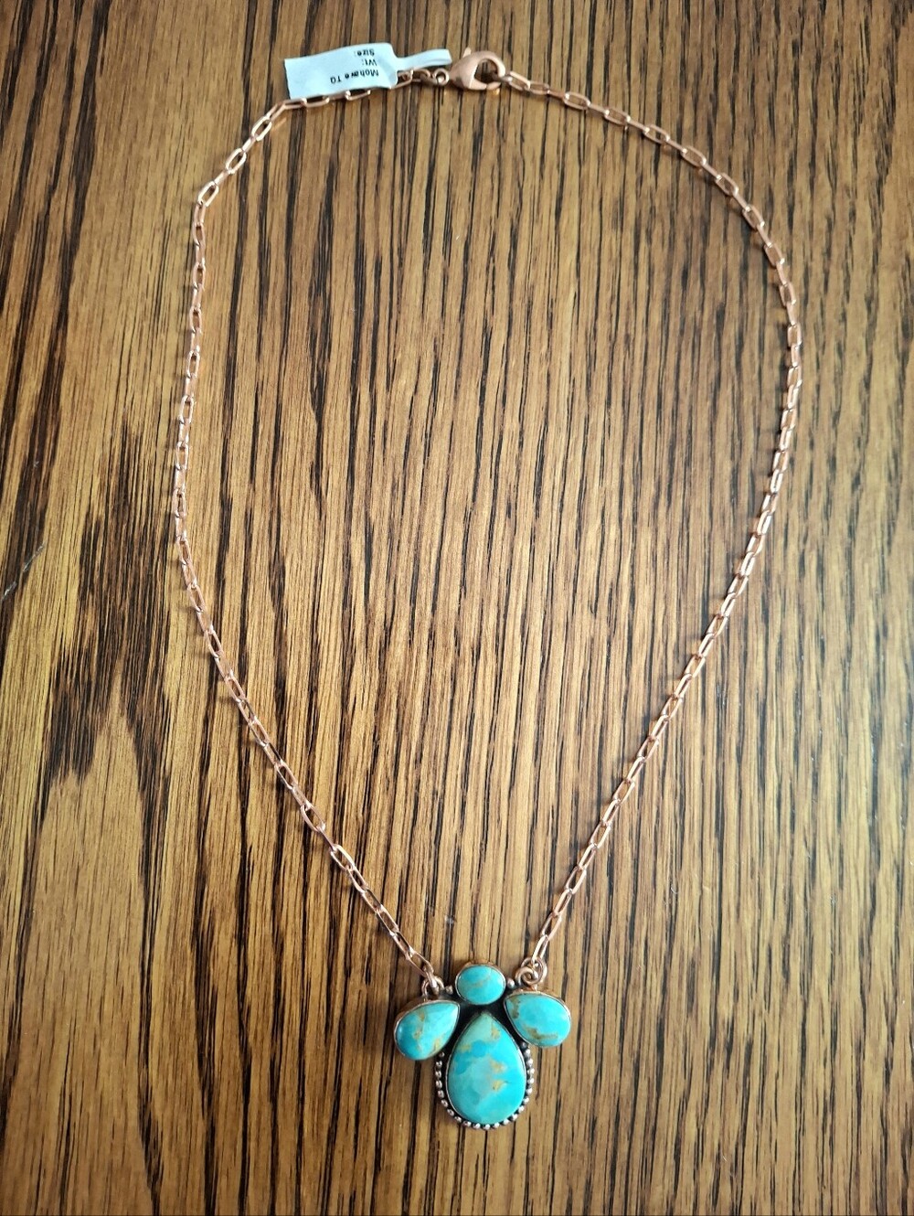 Mohave Turquoise Pendant On Copper Paperclip Chain 18"